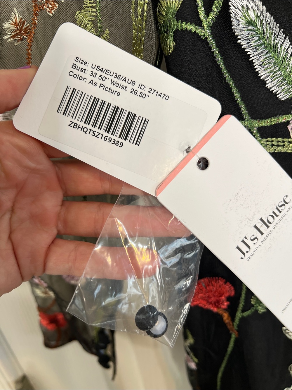 NWT JJ's House Antosia Black Lace floral Maxi Dress long sleeve size US 4 - Picture 7 of 12